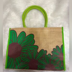 Floral Green and Brown Tote Bag